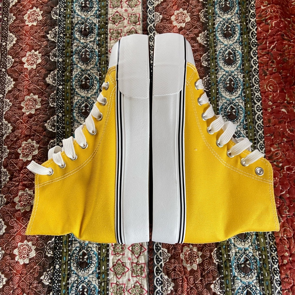 Yellow Cotton Canvas High-Top Sneakers